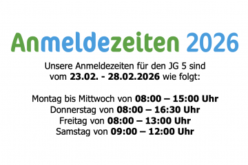 Anmeldezeiten für den neuen Jahrgang 5 2026